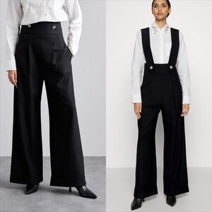 MAJE pitelle black wide leg wool blend trousers with braces